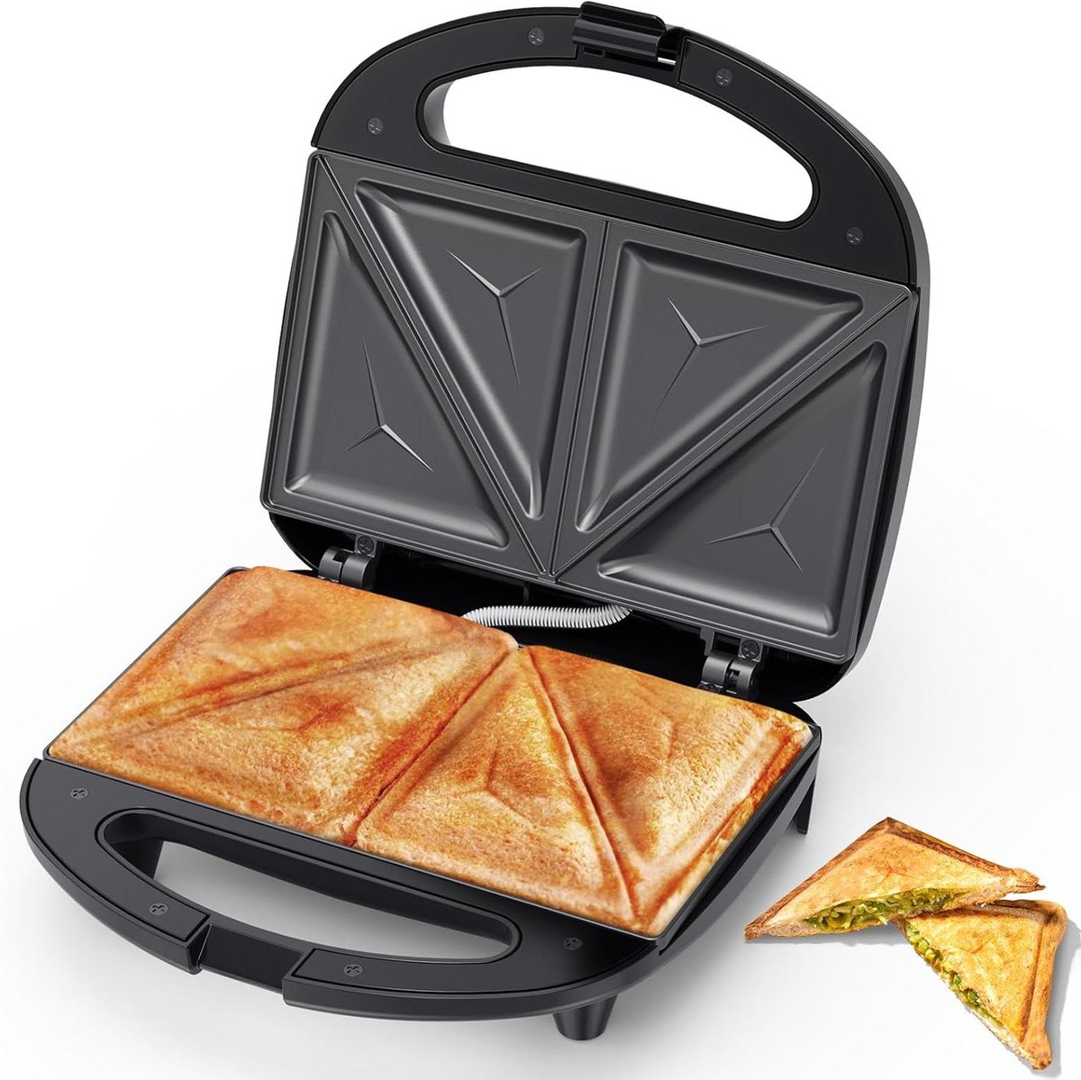 Sandwichmaker Driehoek - Tosti Apparaat - Snelle Lunch Maken - Driehoekige Platen - 2 Slices - Zwart