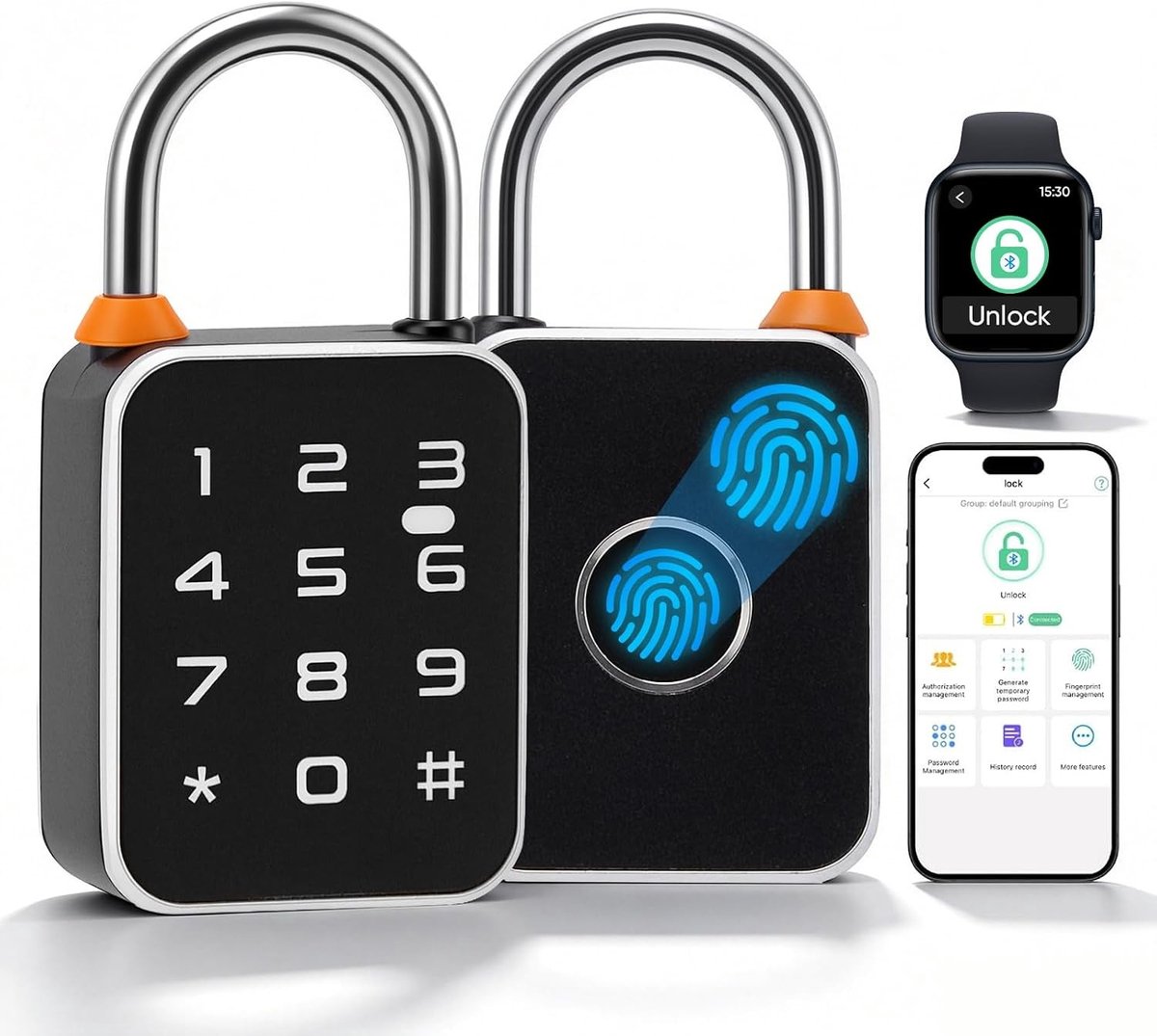 Slim Hangslot met Vingerafdruk en Tuya-app, Sleutelloos Beveiligingsslot voor Kluisje, Fitnessstudio en Tuinpoort, Weerbestendig en USB-C Ontgrendeling