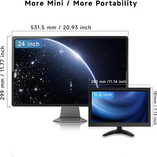 Draagbare Monitor - HD LCD Scherm - Extra Beeldscherm - Full HD 1080p - 11.6 Inch - Donkergrijs — afbeelding 2