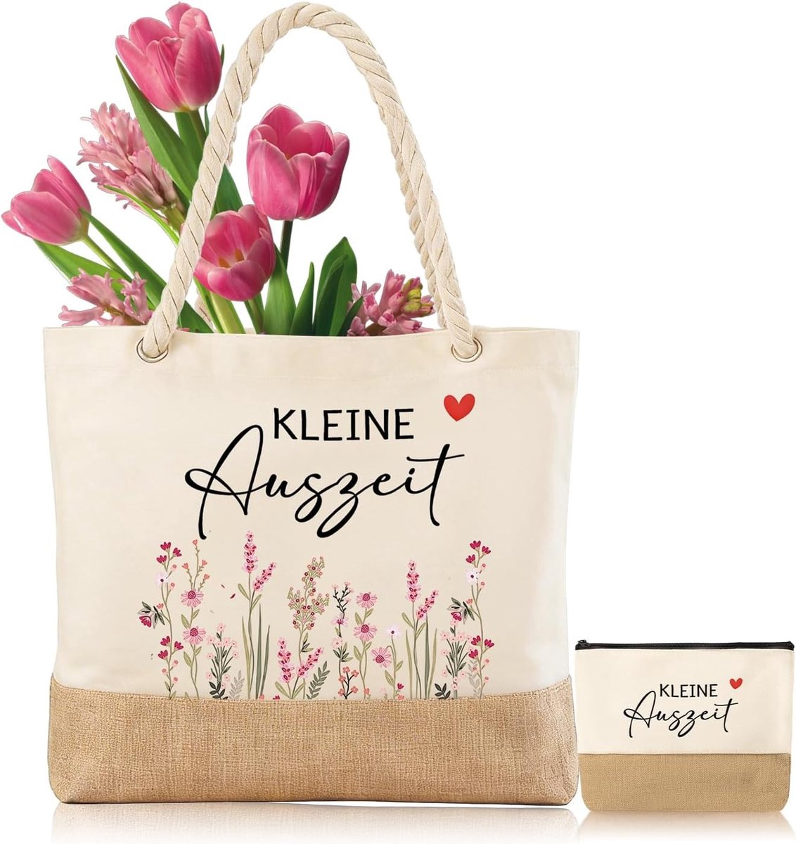 Vrijetijdstas van jute voor vrouwen, perfect als ontspanningsgeschenk, boodschappentas en klein cadeau voor moeder, vriendin of collega