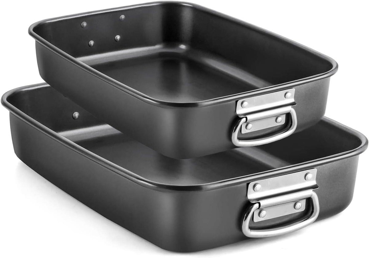 Bakplaten Set Ovenplaten Braadslede Lekker Koken Anti-aanbaklaag 2 maten Zwart