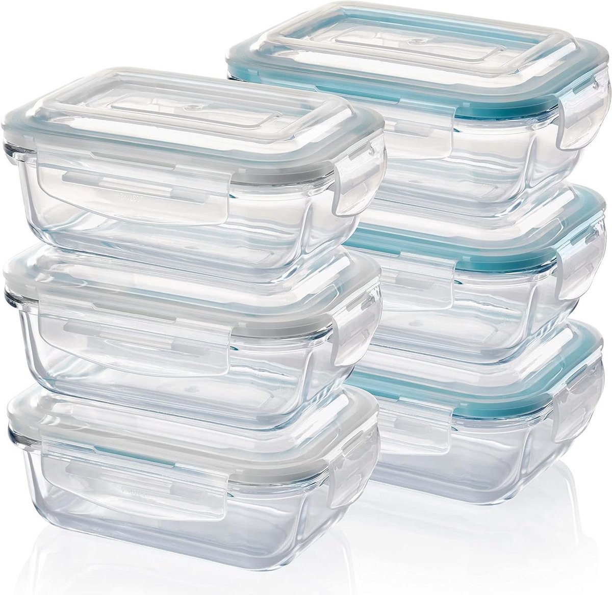 Rechthoekige Glazen Vershoudbakjes Set - 6 Stuks van 370 ml - Lucht- en Vloeistofdichte Ovenschalen