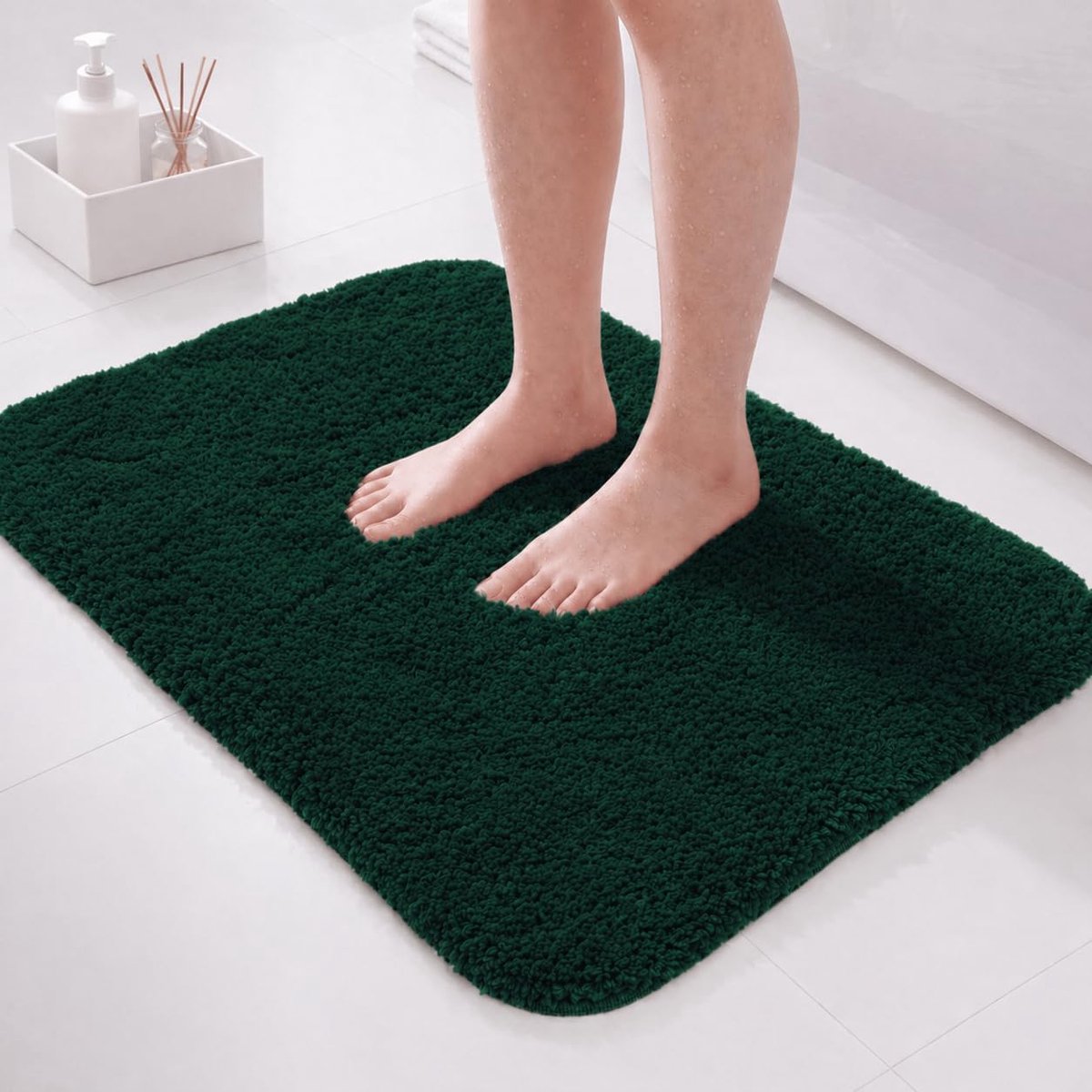 SnelShoppen - Microvezel badmat 60 x 40 cm donkergroen - Absorberende badmat met zachte pluche pool en TPR-achterkant - Machinewasbare compacte badmat