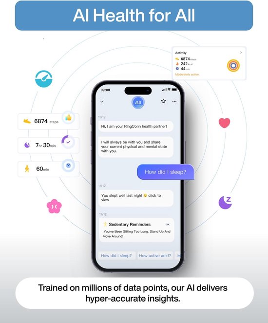 Smart Ring - Fitness Tracker Ring - Gezondheid Monitoren - Ultra Dun Profiel - Maat 8 - Galaxy Zilver van Smart++) — afbeelding 5