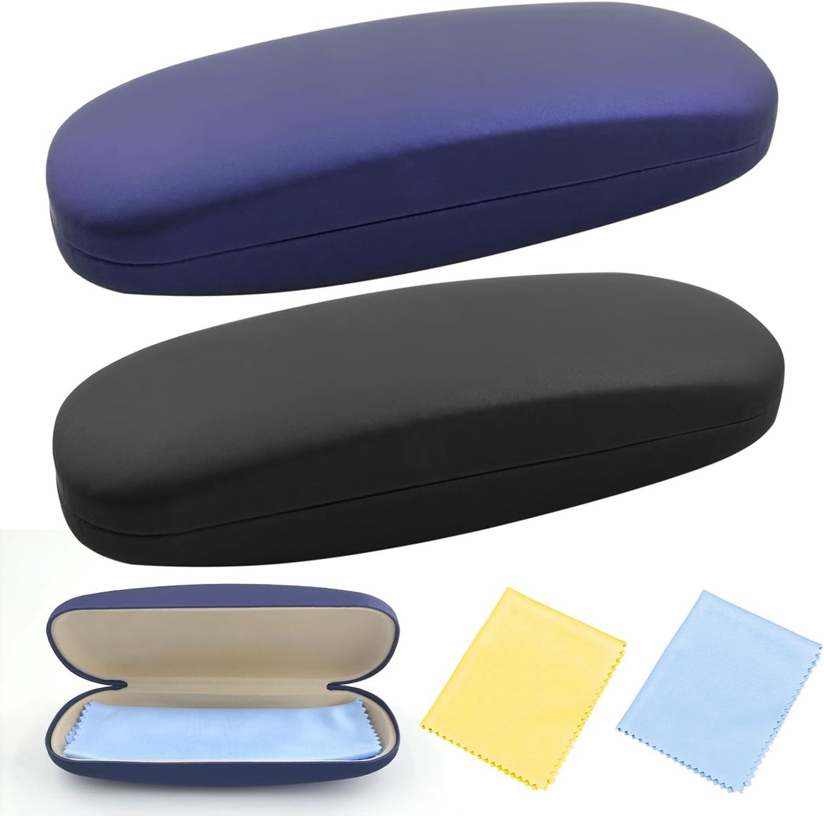 Bril etui set van 2 - harde case - krasbestendig PU leer - inclusief schoonmaakdoekje - SnelShoppen
