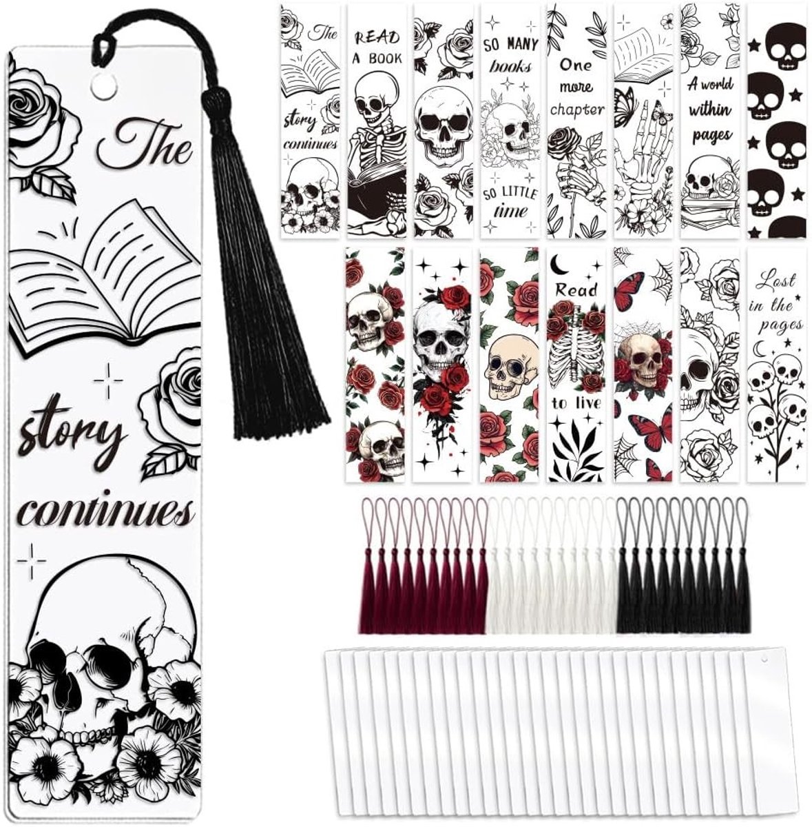 90 Stuks Schedels en Bloemen UV DTF Bladwijzers Knutselset voor DIY Creatieve Projecten, Persoonlijke Bladwijzers en Stickers voor Boekenliefhebbers en Studenten