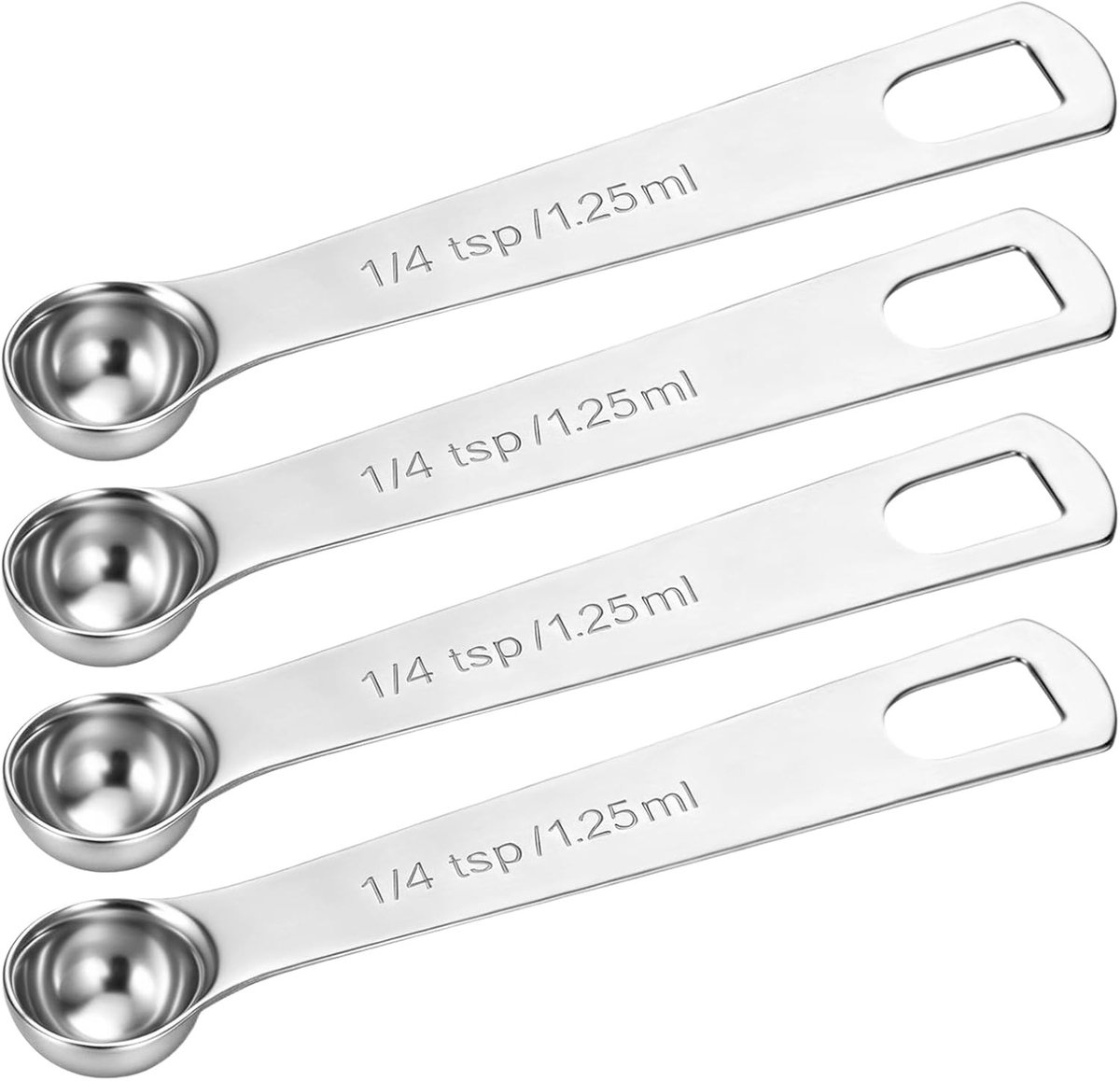 Set van 4 roestvrijstalen maatlepels 1/4 theelepel, ideaal voor nauwkeurig koken, bakken en kruiden meten, 1,25 ml per lepel