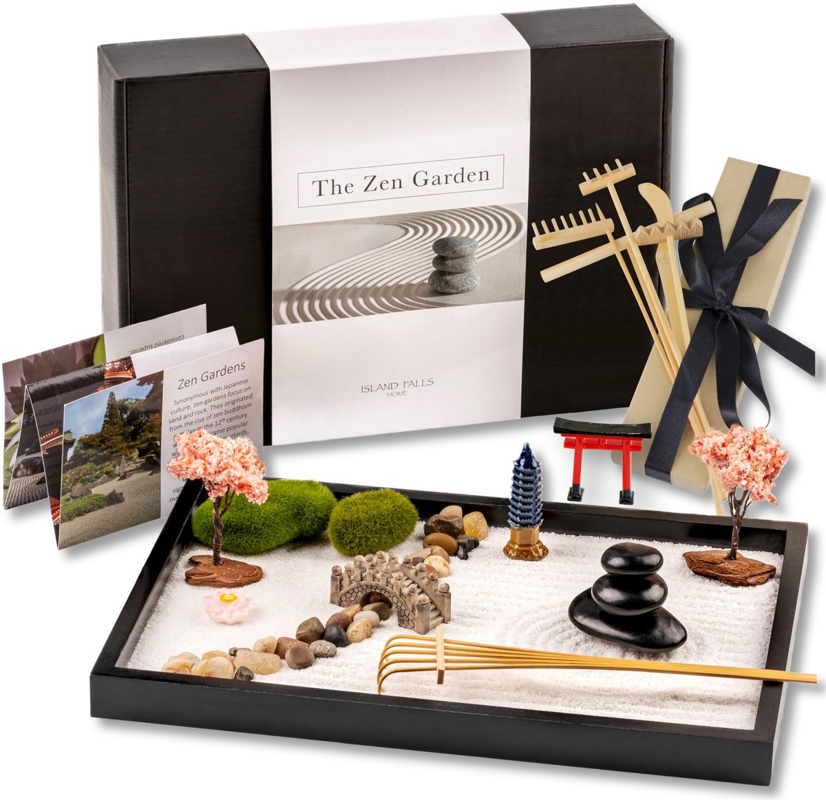 SnelShoppen - Premium Japanse Mini Rock Garden Zen Garden Kit 11x8 cm voor Thuis & Kantoor, Meditatie Geschenkset met Zen Zand, 6 Gereedschappen, 15 K