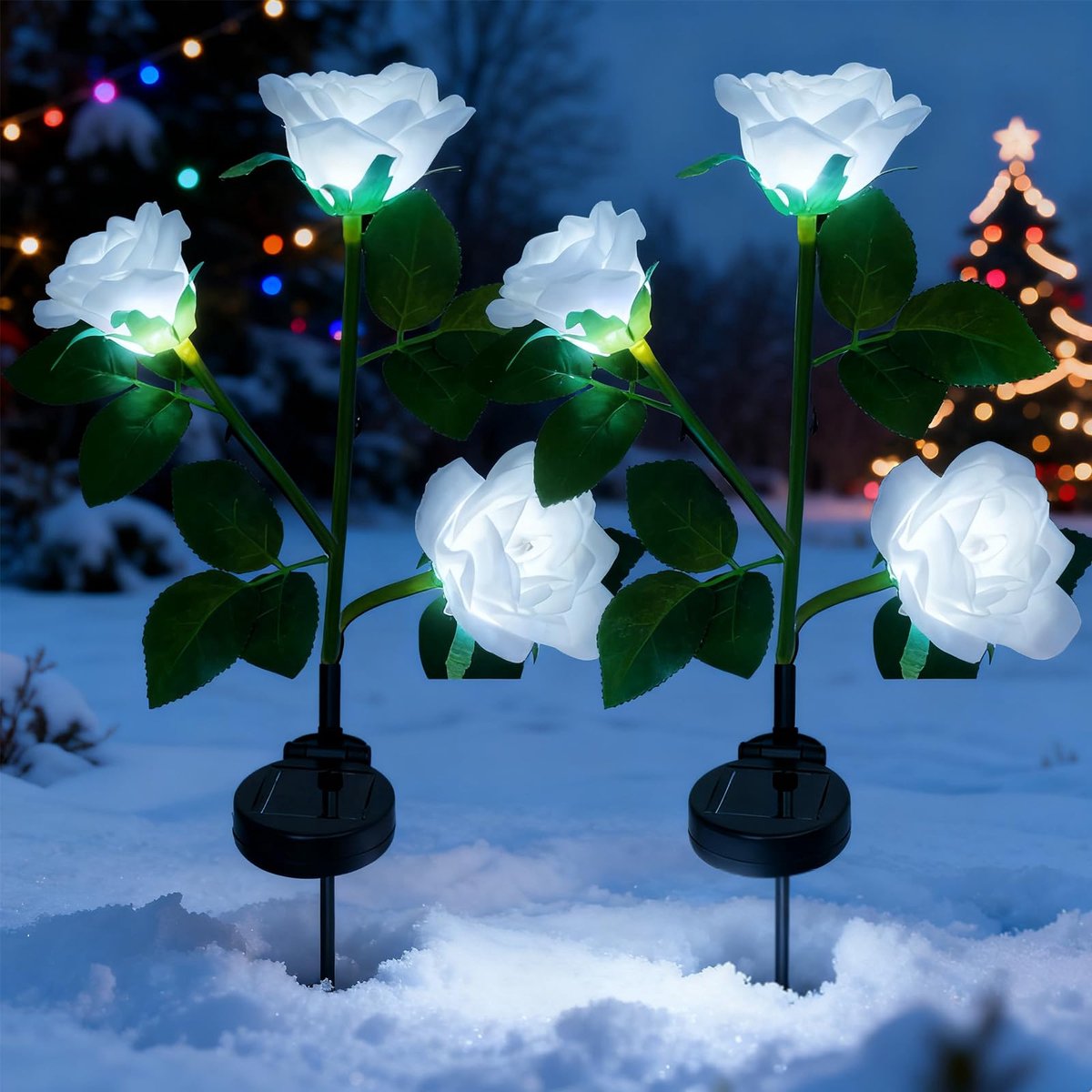 SnelShoppen - Solar Tuinverlichting - XVZ LED Roos Zonnelamp voor Buiten - Grote Bloemen - Breder Zonnepaneel - Waterdichte Decoratieve Rozenverlichti