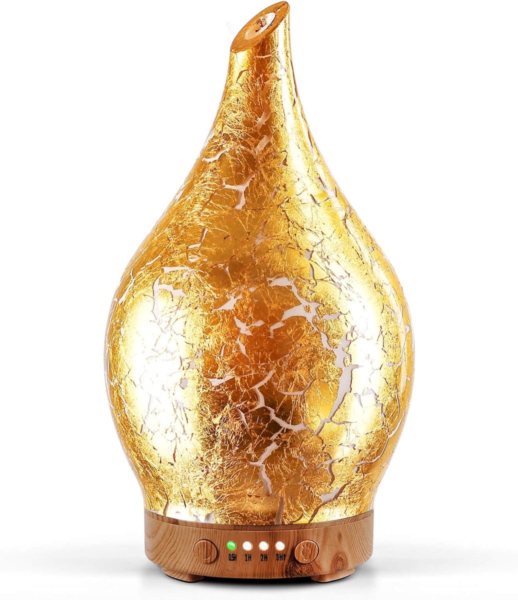 SnelShoppen - Porselein Aroma Diffuser Glas 150ml - Handgeblazen Luchtbevochtiger met Ultrasone Cool Mist - Stil en Energiezuinig - 7 Kleurveranderend