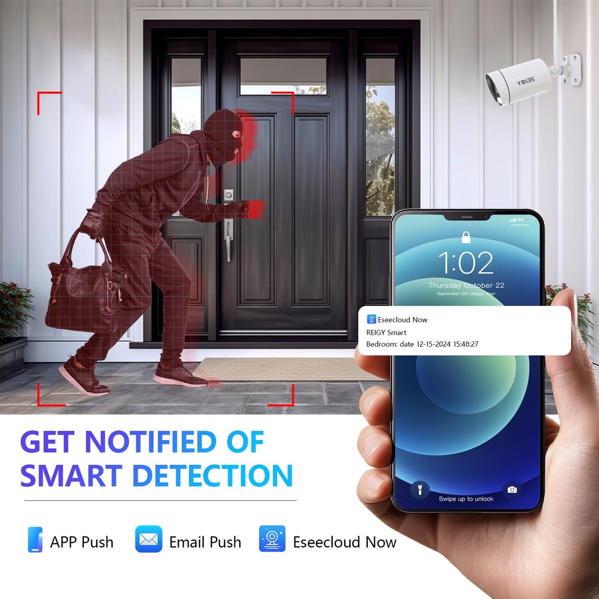 SnelShoppen - 8MP Bewakingscamera Buiten Wifi, Draadloze CCTV Camera Outdoor met Tweeweg Audio, Bewegingssensor, 2160P, Compatibel met REIGY-systeem