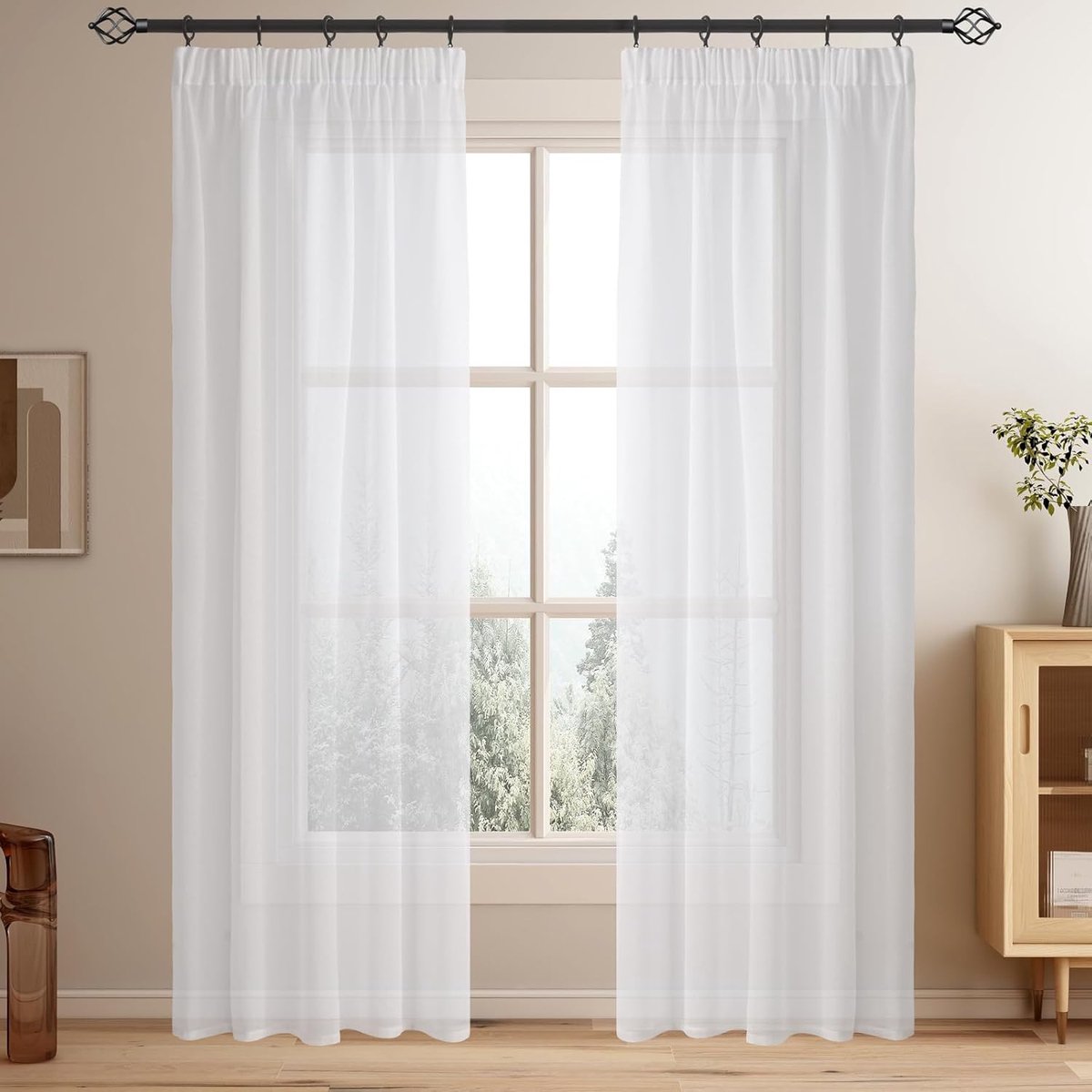 SnelShoppen - Softalker Set van 2 Plooiband Gordijnen voor Woonkamer, 245 cm Hoog, Linnen-Look Transparant, 140 cm Breed voor Slaapkamer en Railsystee