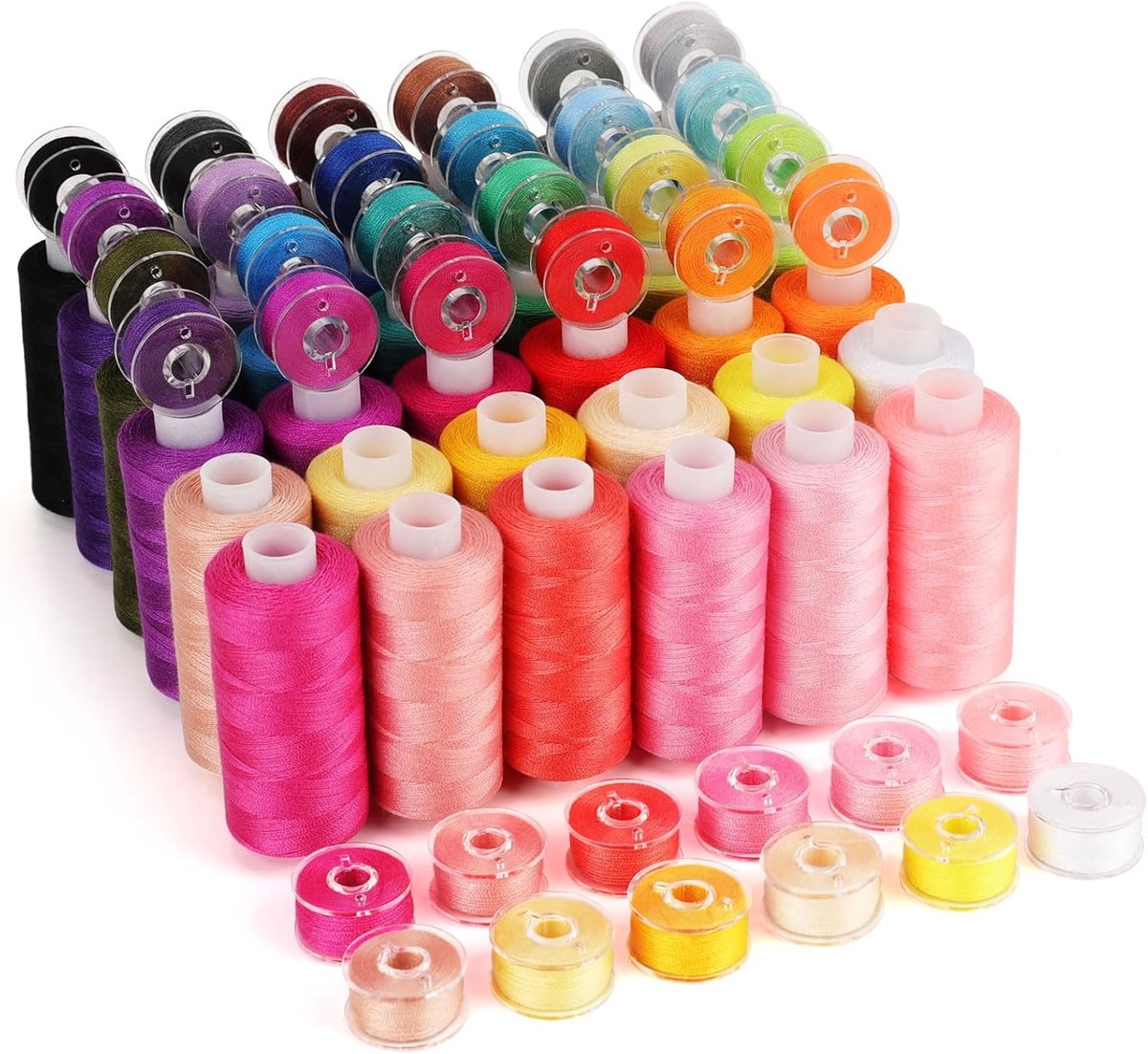 Naaigaren, set van 72 stuks, 36 kleuren, 400Y naaigaren voor naaimachine met 36 spoelen in dezelfde kleur, overlock-garen voor overlocknaaimachine, ideaal voor beginnende naaimachines