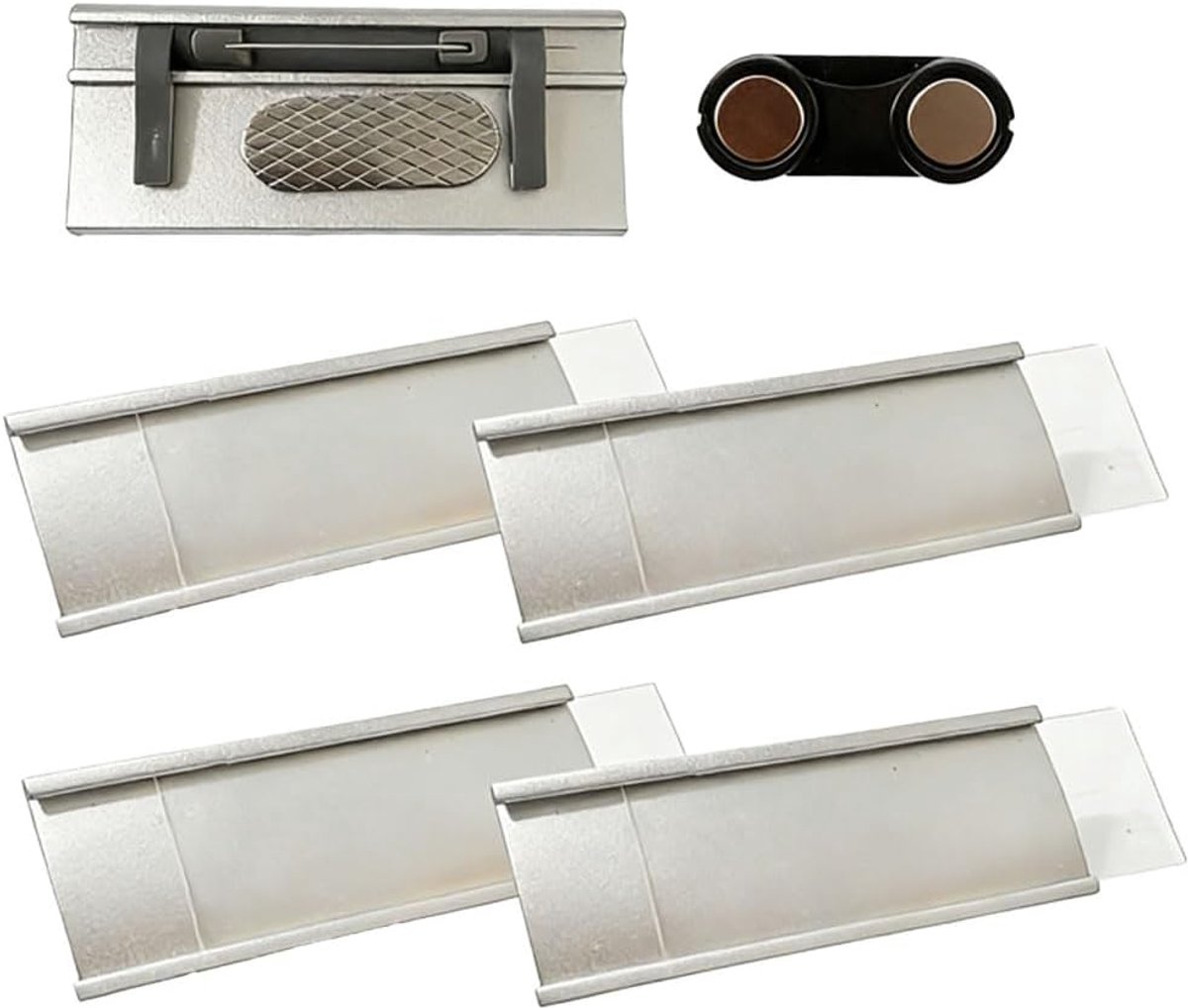 4 stuks naambordjes voor kleding magneet, aluminium naambordjes met sterke dubbele magneet, professionele magneet naambordje met papiergleuf, ca. 72 x 30 mm (zilver)