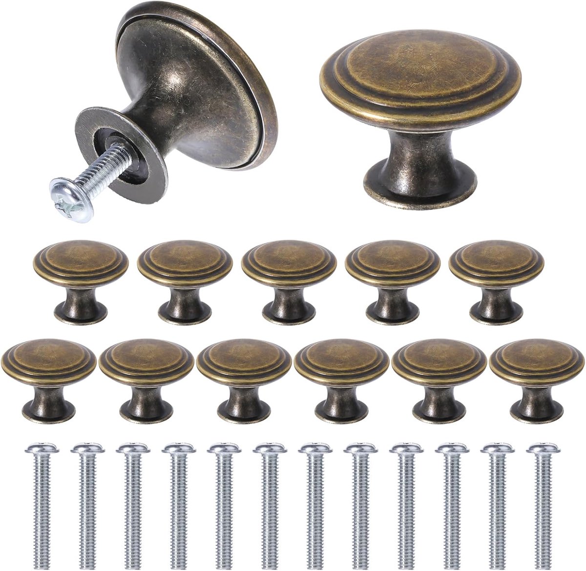 12 stuks antieke bronskleurige kastknoppen, vintage kastgrepen, vintage ronde ladegreep, bronskleurig, kastdeurknoppen met 12 schroeven, ladeknoppen, set voor kast, lade (brons)