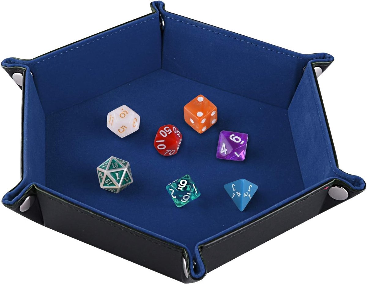 SnelShoppen - Dubbelzijdige kubusplaat vouwbaar hexagon PU-leer donkerblauw dobbelplanken voor kerkers draken RPG D&D tafelspellen