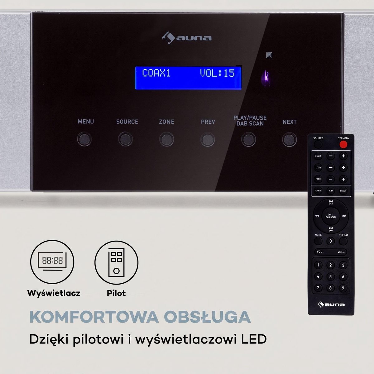 SnelShoppen - Auna AMP-4000 DAB hifi stereo versterker met DAB+ radio, USB afstandsbediening, zwart-wit versterker met LED display voor thuisgebruik thumbnail 3