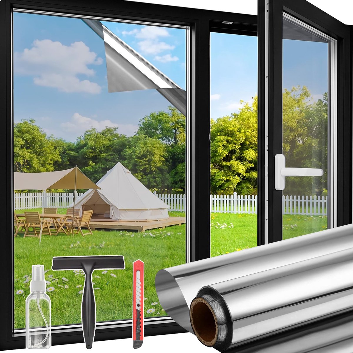 SnelShoppen - Spiegelfolie Raam 75 x 200 cm Zilver, Licht Klevende Raamfolie Privacy, Zonwerend, Warmtewerend, UV Bescherming, Helder Uitzicht voor Bi