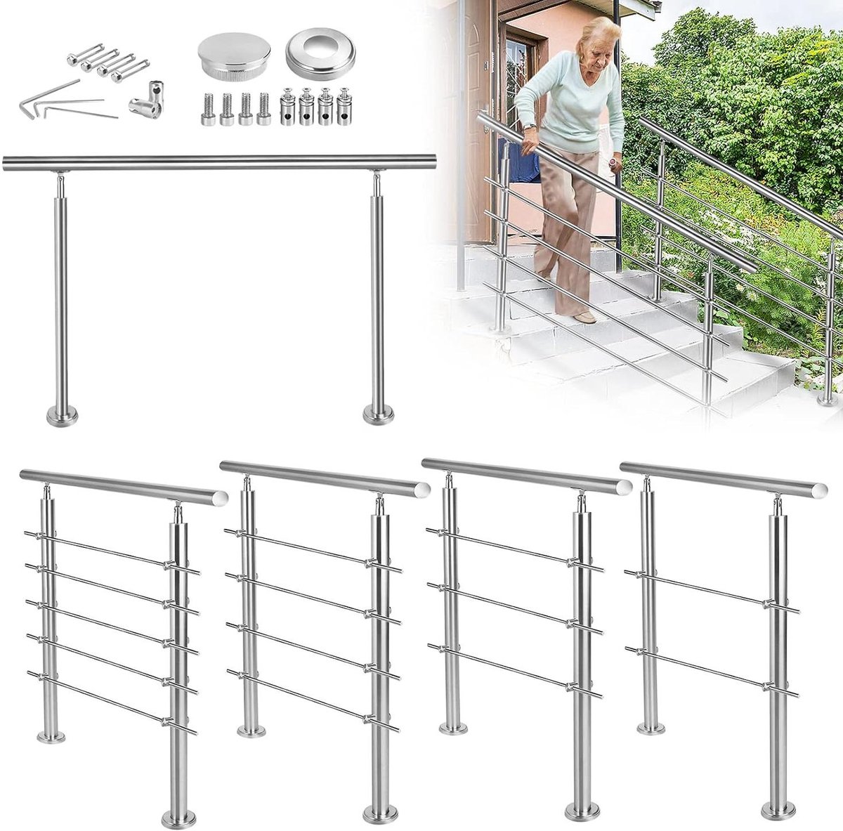 RVS Trapleuning - Balustrade Hekwerk - Veilig Traplopen - Verstelbare Hoek - 180 cm - Zilverkleurig