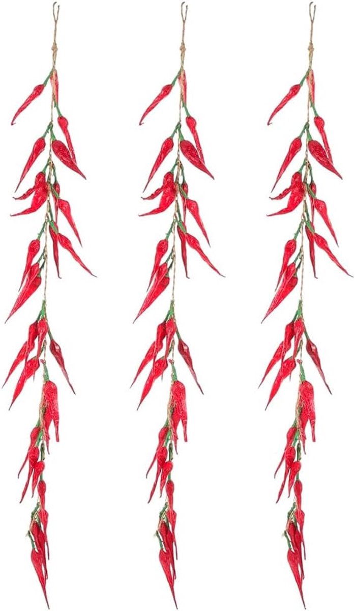 3PCS Kunstmatige Hangende Peper Slinger, Simulatie Levensechte Hete Chili Groente Fruit Garland Wijnstok voor Thuis Keuken Boerderij Feest Muurdecoratie