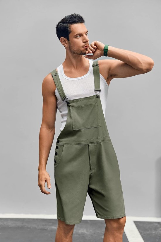 Heren jeans overall katoen tuinbroek korte werkbroek loose fit mannen denim jumpsuit met zakken — afbeelding 2