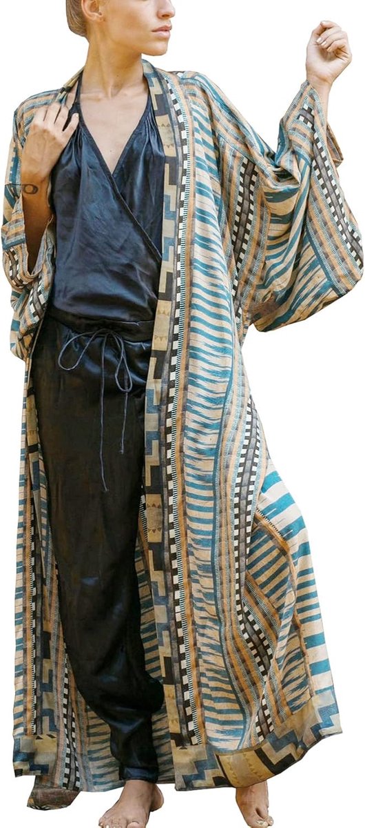 Katoen Bloemen Lange Kaftan Bohemian Kimono Strand Badpak Cover Up Maxi Jurk voor Dames