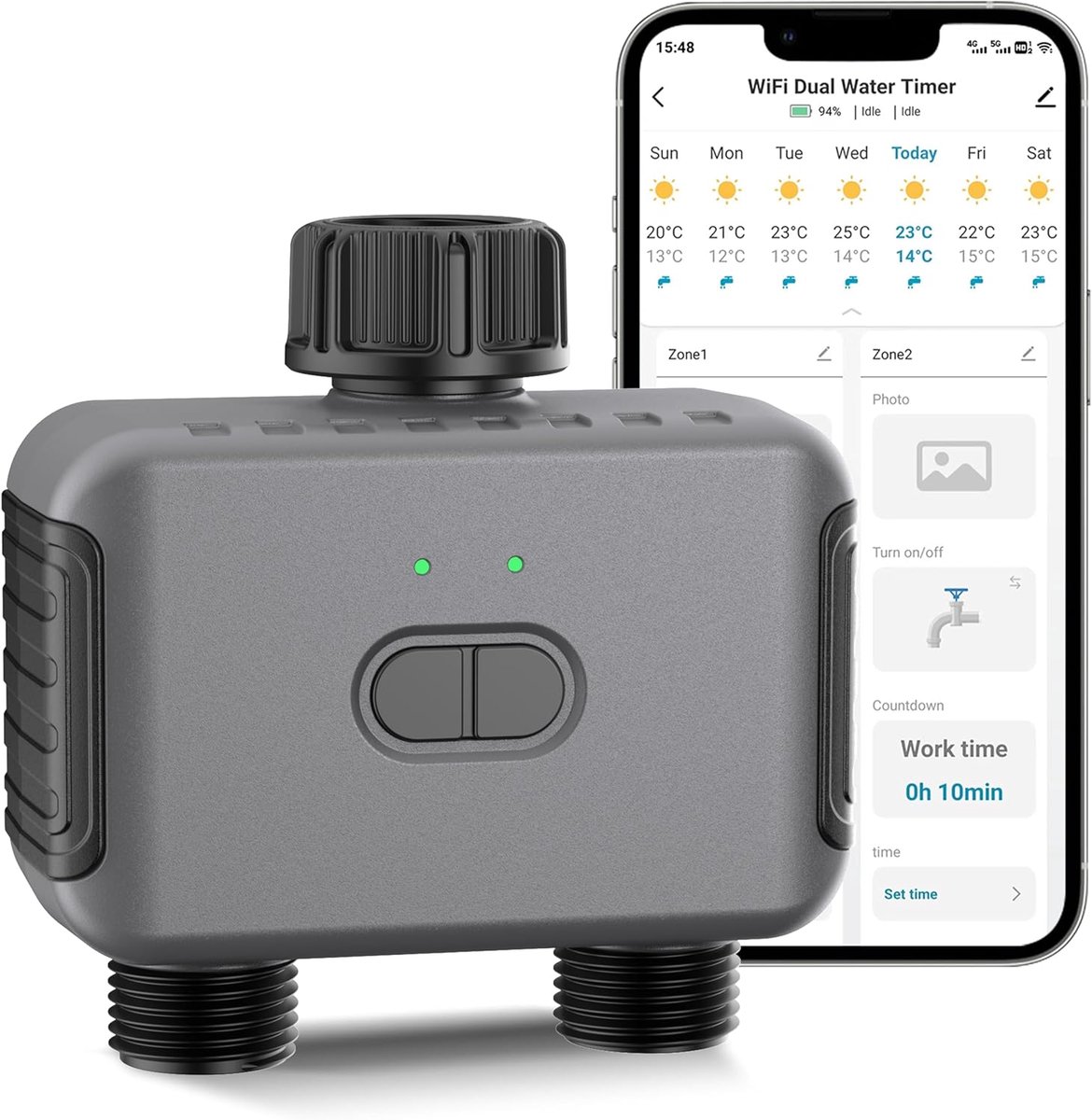 Slimme irrigatiecomputer 2 uitgangen, slimme watertimer voor gietleidingen, vereist een Tuya Zigbee-hub, ondersteunt Zigbee2mqtt-thuisassistent