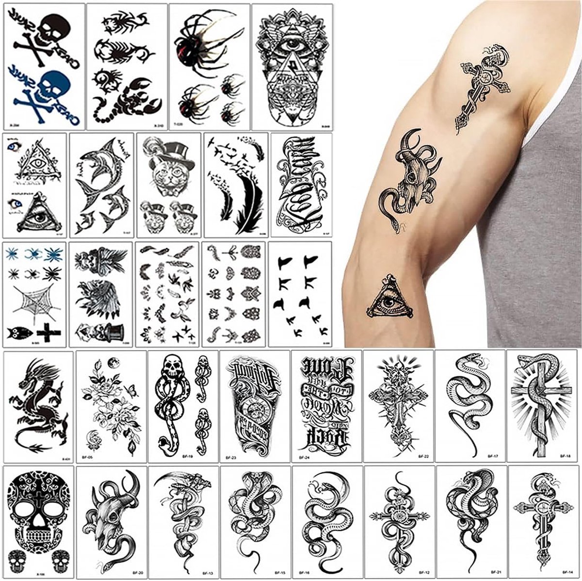 Tijdelijke tatoeages voor volwassenen, 30 lange bladeren, bloementatoeages, tijdelijke tatoeages, volwassenen en kinderen, waterdicht, tijdelijke tatoeages, voor mannen en vrouwen, voor Halloween