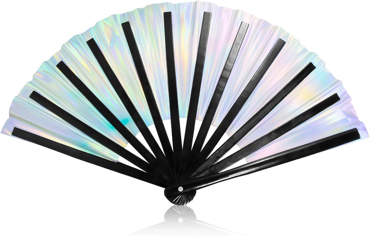 holografische rave-handventilator, laser iriserende ventilator, grote opvouwbare ventilator festivalventilator, bamboe opvouwbare clack handwaaier, glitterventilator, metallic handventilator
