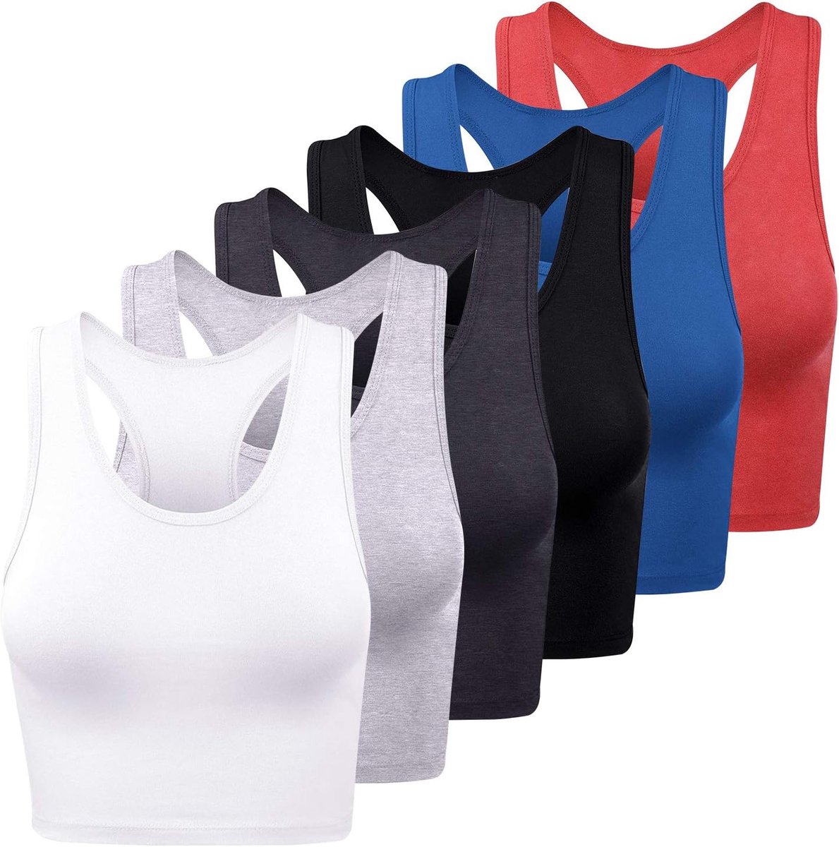 6 stuks crop tops sport katoen tanktop racerback mouwloze top workout shirts crop tanks voor vrouwen, smal-medium