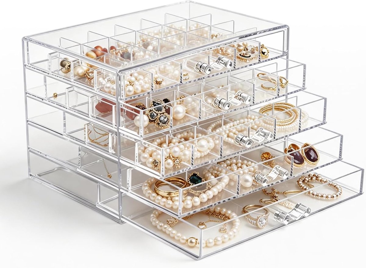 Acryl sieradenorganizer, 5 etages, sieradenopslag, transparante sieradendoos voor dames, acryl sieradenorganizer, 61 - ShopVlot