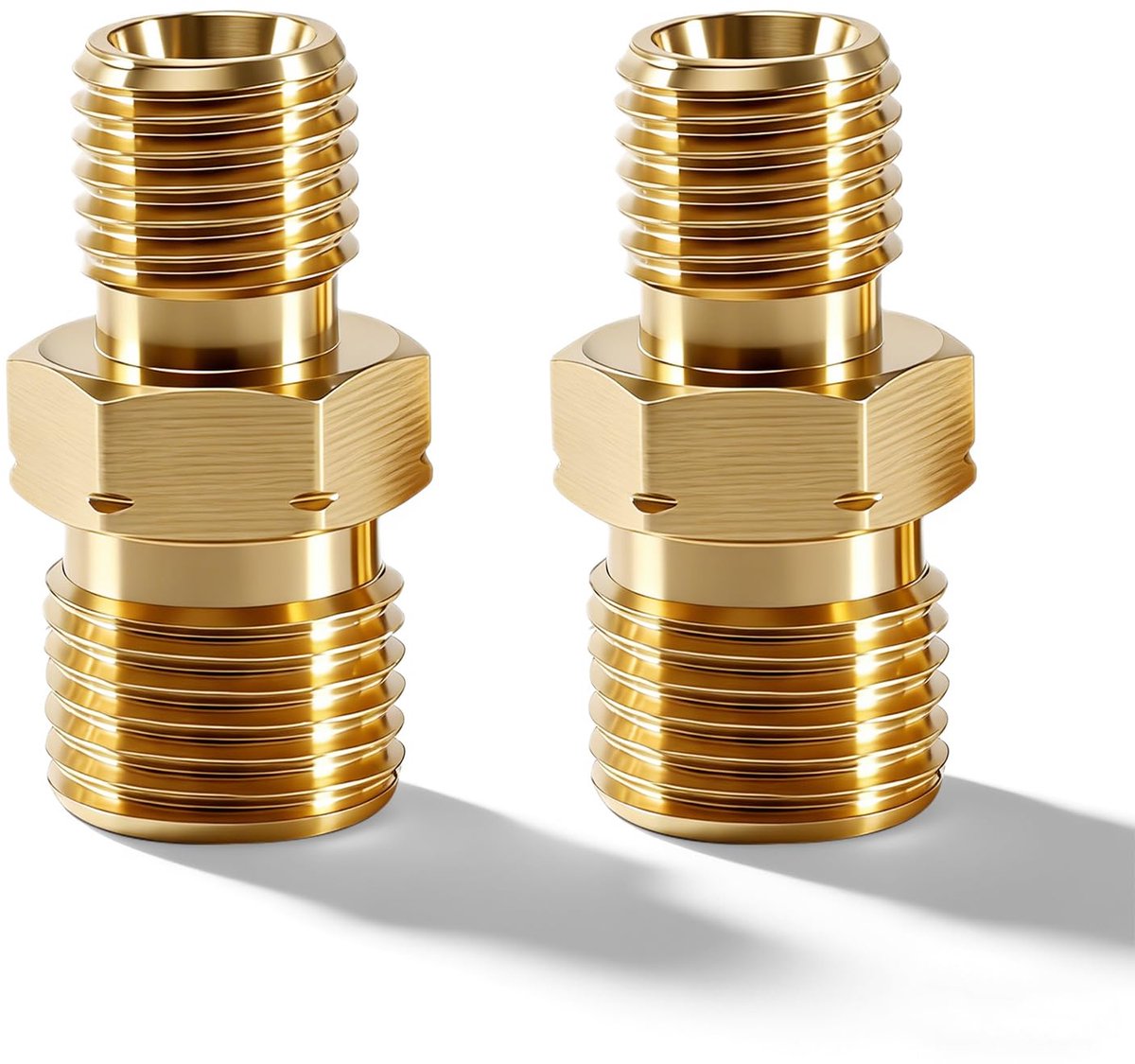 2 stuks messing gasslangconnector, 1/4 inch rechts x 3/8 inch lks buitendraad, slangconnector voor propaan acetyleen, dubbele nippel gasslangconnector voor lucht, waterbrandstof