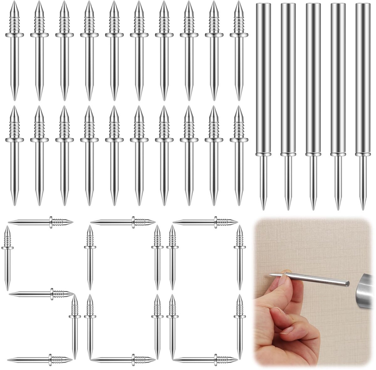 500 stuks plinten, dubbele kopnagels, stalen nagels, onzichtbare bevestiging, met nagelspecifiek hulsgereedschap, naadloze spijker, voor doe-het-zelvers en professionals