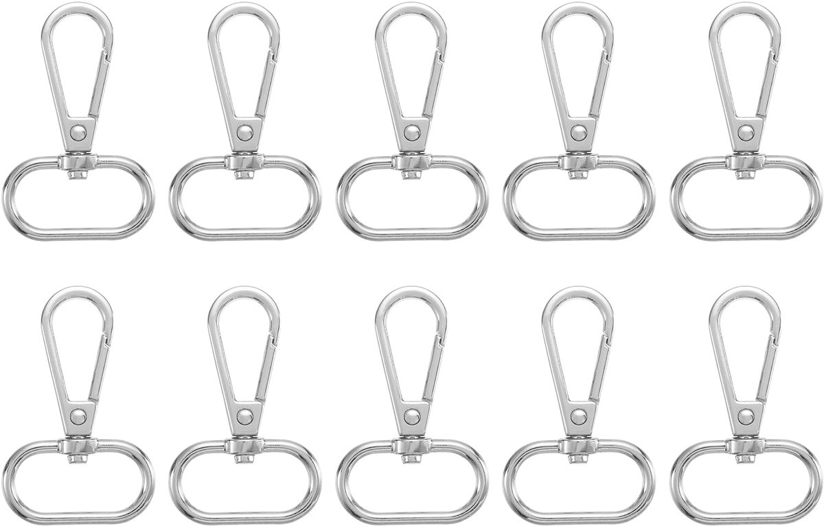 Draaibare karabijnhaak, ovale ring, karabijnsluiting, metalen drukpoort, klikhaak voor het maken van portemonnees, sleutelhangers, riemriemen, zilver, 50mm
