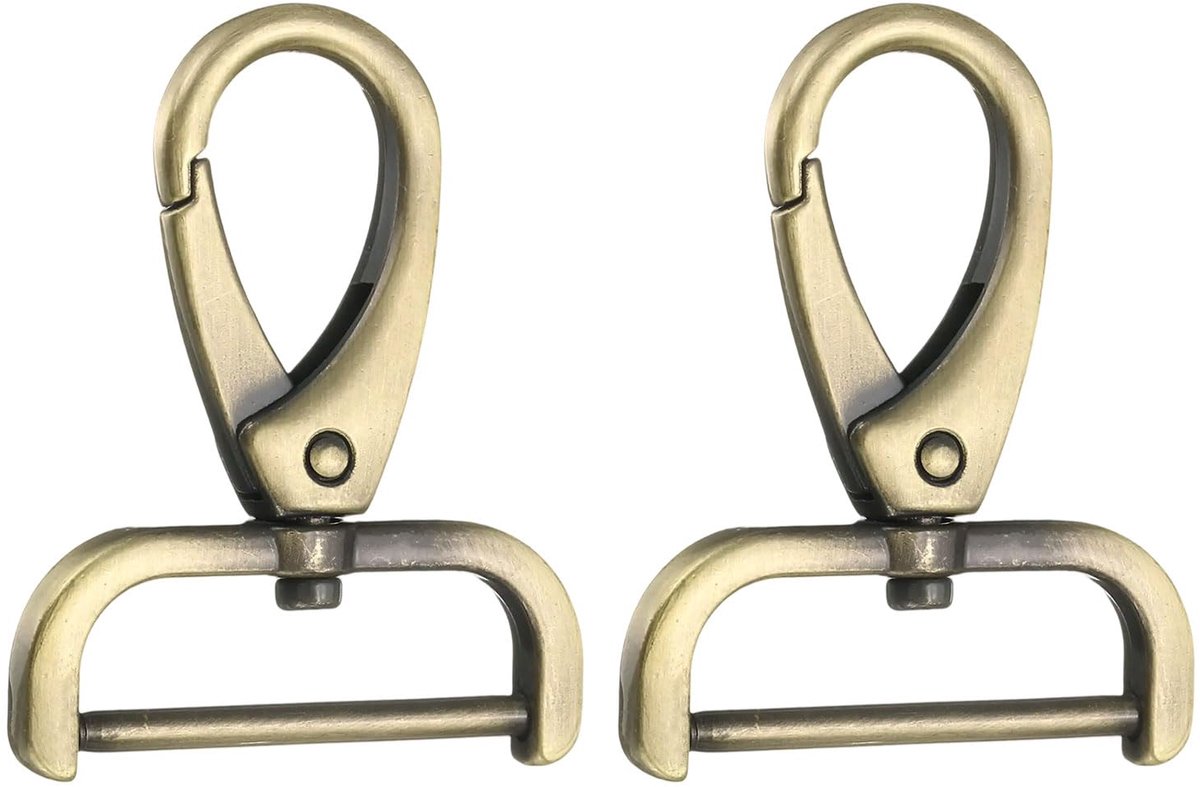 2 stuks afneembare karabijnhaak, draaibare karabijnhaak, 1 1/4 inch, D-ring met draaibare kreeftklauwsluiting voor tasriem, sleutelhanger, tas, doe-het-zelf handwerk, messing