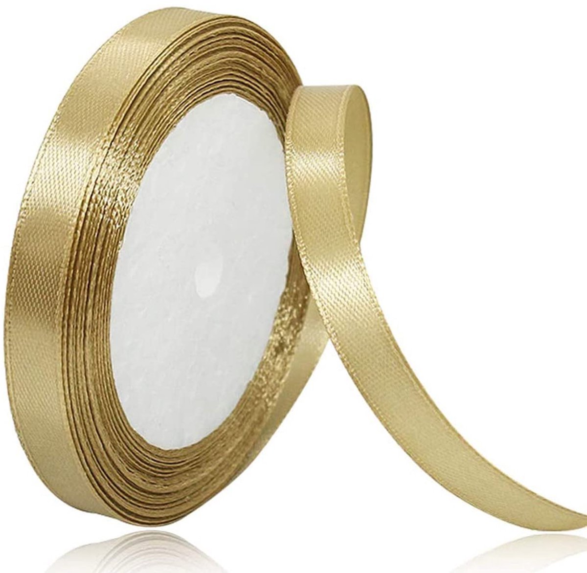 lint, 10 mm x 22 meter, champagnegoud, effen kleur, stof, voor inpakken, knutselen, ballons, naaiprojecten, lintjes, bruidsboeketten, bruiloftscadeaus