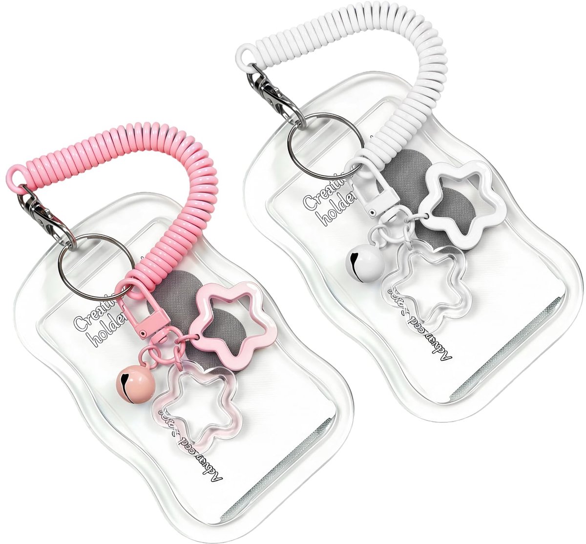 2 Stuks Fotokaarthouder Sleutelhanger, Photocard Holder Kpop met Veersnoer en Sterrenbelhanger, Schattige Fotokaarthouder Idols Kaarthouder voor Fankaarten, Studentenkaarten en Reiskaarten
