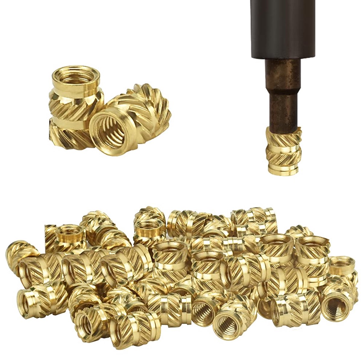 50 stuks draadinzetstuk M3 draad gekartelde messing moer binnendraad messing warmteset insert moeren inbedding moer schroefdraad bussen persmoer door warmte of ultrasone klank voor kunststof