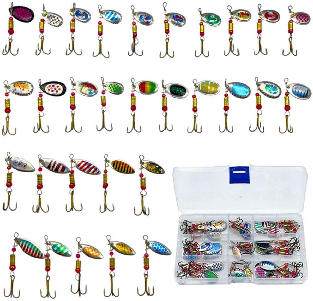 30 kunstaasjes met spinner voor roofvissen - forel, snoek, baars