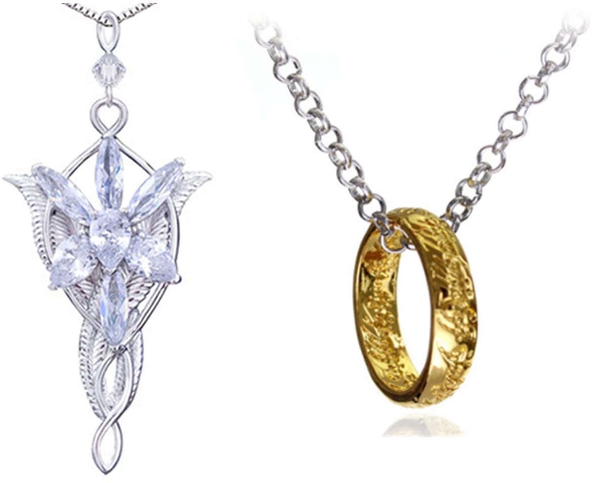 2 Set Lady Geïnspireerd Ketting Gold Tone De Ring Hanger Ketting Voor Fans Cosplay Kostuum Sieraden