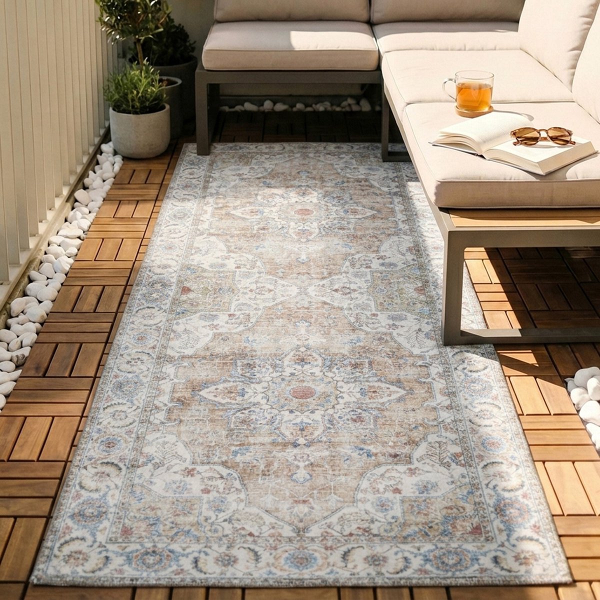 Fraai Wasbare loper - Domingo Mandala Beige - 80x200cm