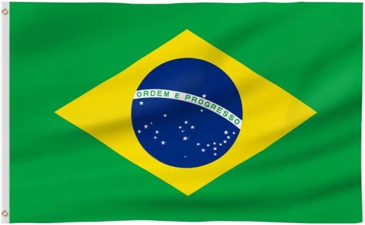 Vlag Brazilië - 90x150 cm - Braziliaanse vlag - Met ophangringen - Flag Brazil - Jonyx