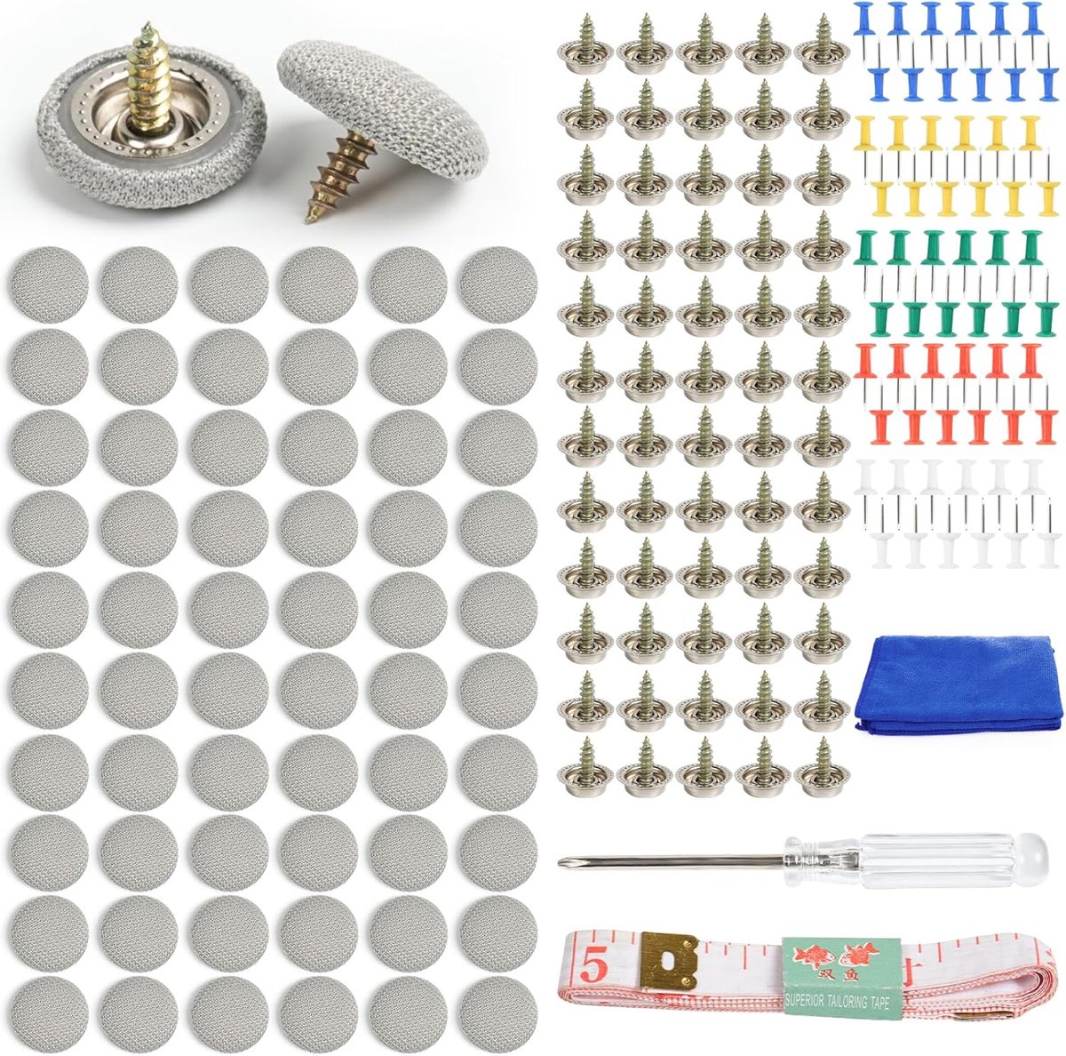 60 Delige Auto Headliner Reparatie Set met Schroevendraaier, Auto Reparatie Klinknagels met 150cm Meetband, Universele Auto Headliner Reparatie met Wisser, voor Alle Soorten Voertuigen
