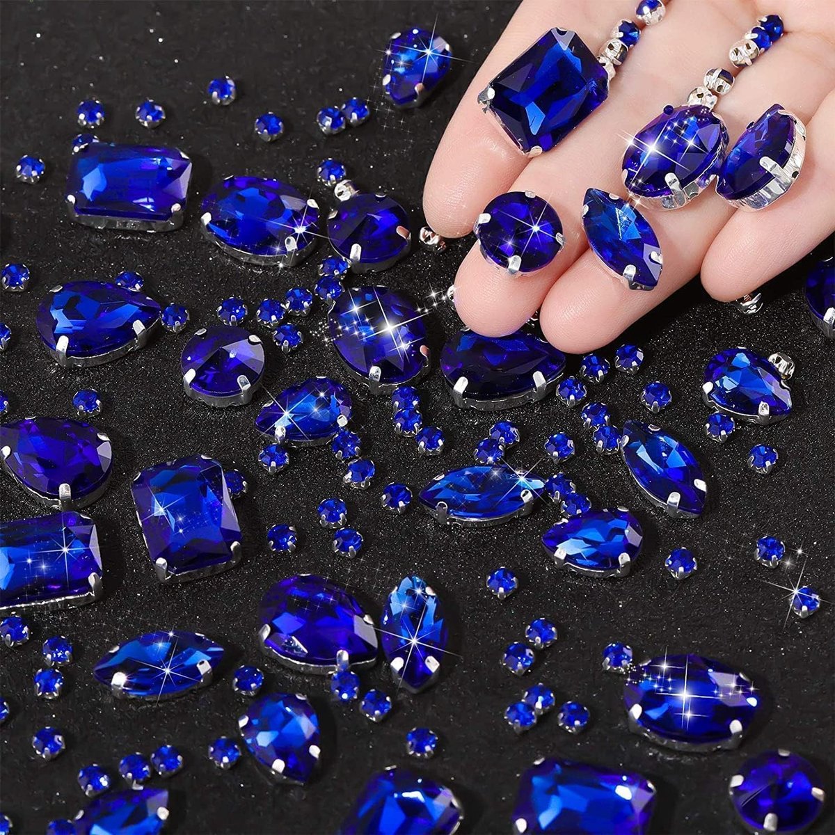186 stuks strass-steentjes om op te naaien, saffierblauw, om op te naaien, voor textiel, kleding, handgenaaide diamantaccessoires, doe-het-zelf kleding, bruidsschoenen, accessoires