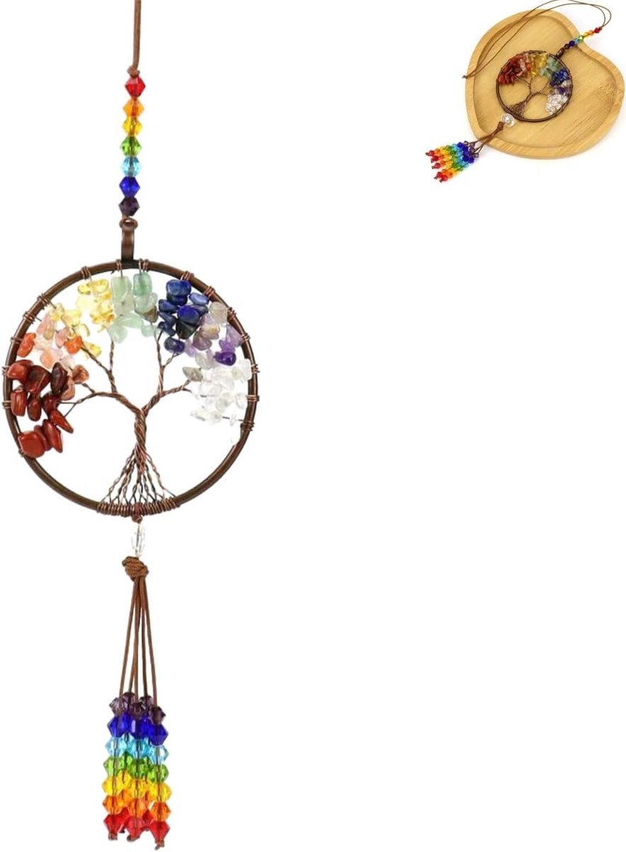 autospiegel, hangend ornament, chakra-stenen, helende kristallen steen, auto-interieur, Reiki, veel geluk, meditatie, regenboog, raam, tuindecoratie