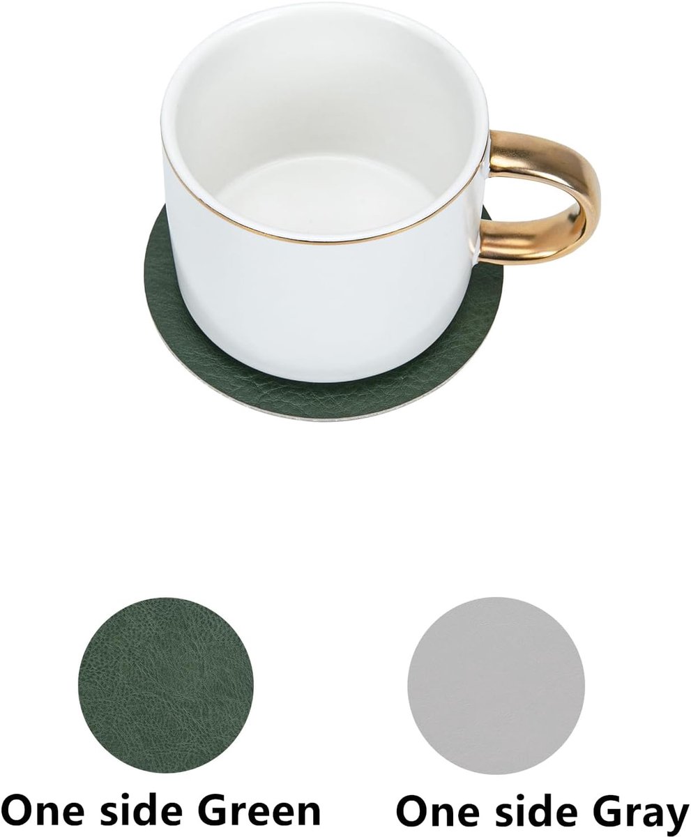 Placemats en onderzetters, lederen, druppelvormige, wasbare en hittebestendige tafelmatten, set van 4 (groen - grijs)