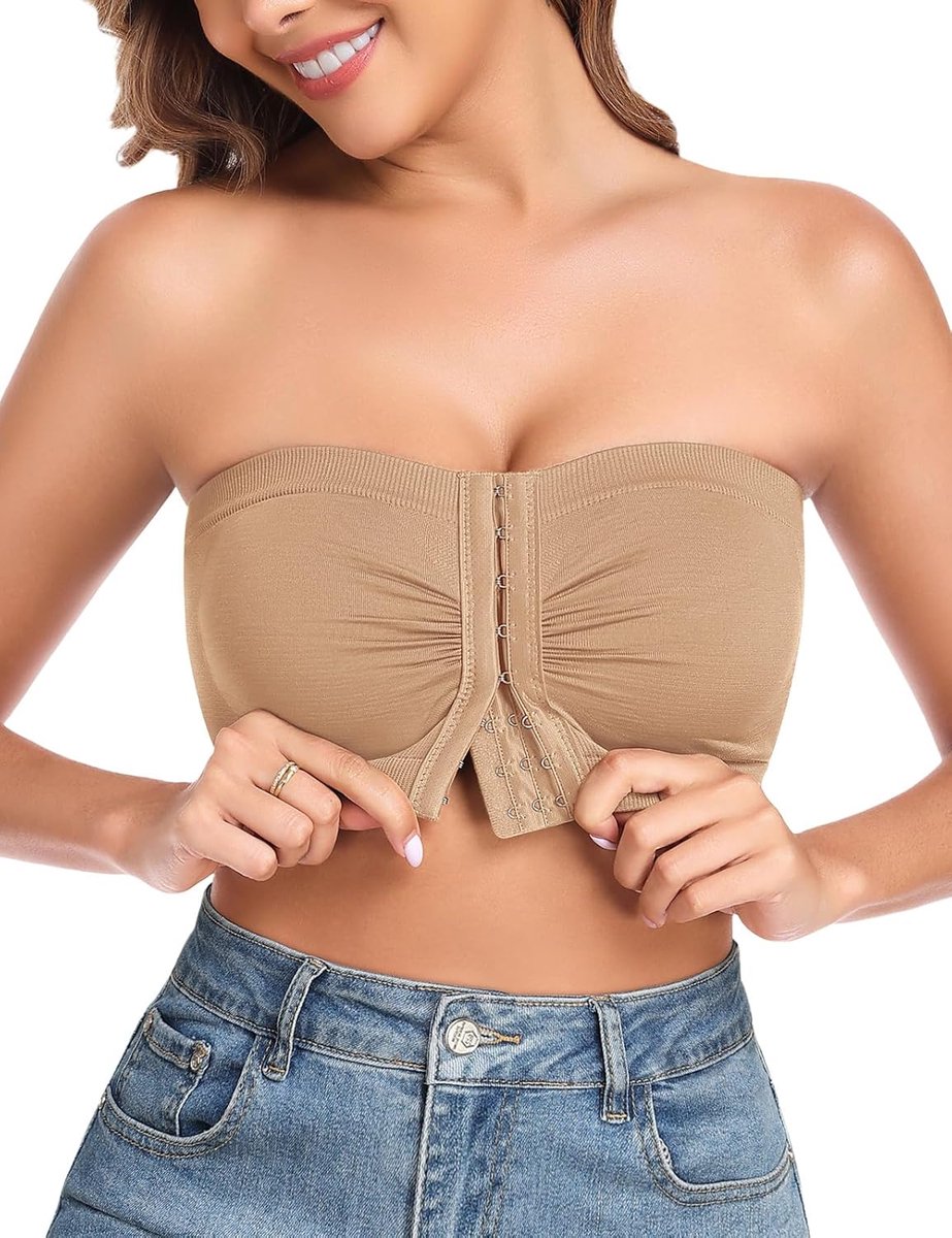 Dames strapless beha zonder beugel, push-up-sluiting voor, beha zonder bandjes, comfortabel, ongevoerd, naadloze bandeau-top