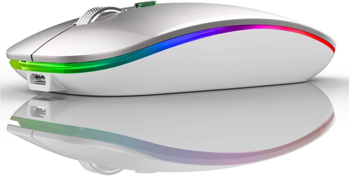 Draadloze muis, draadloze Bluetooth-muis voor laptop, LED oplaadbare dubbele modus (Bluetooth 5.1 en 2.4G USB) Muis geruisloze muis voor pc, Mac OS, Android, Linux- Zilver