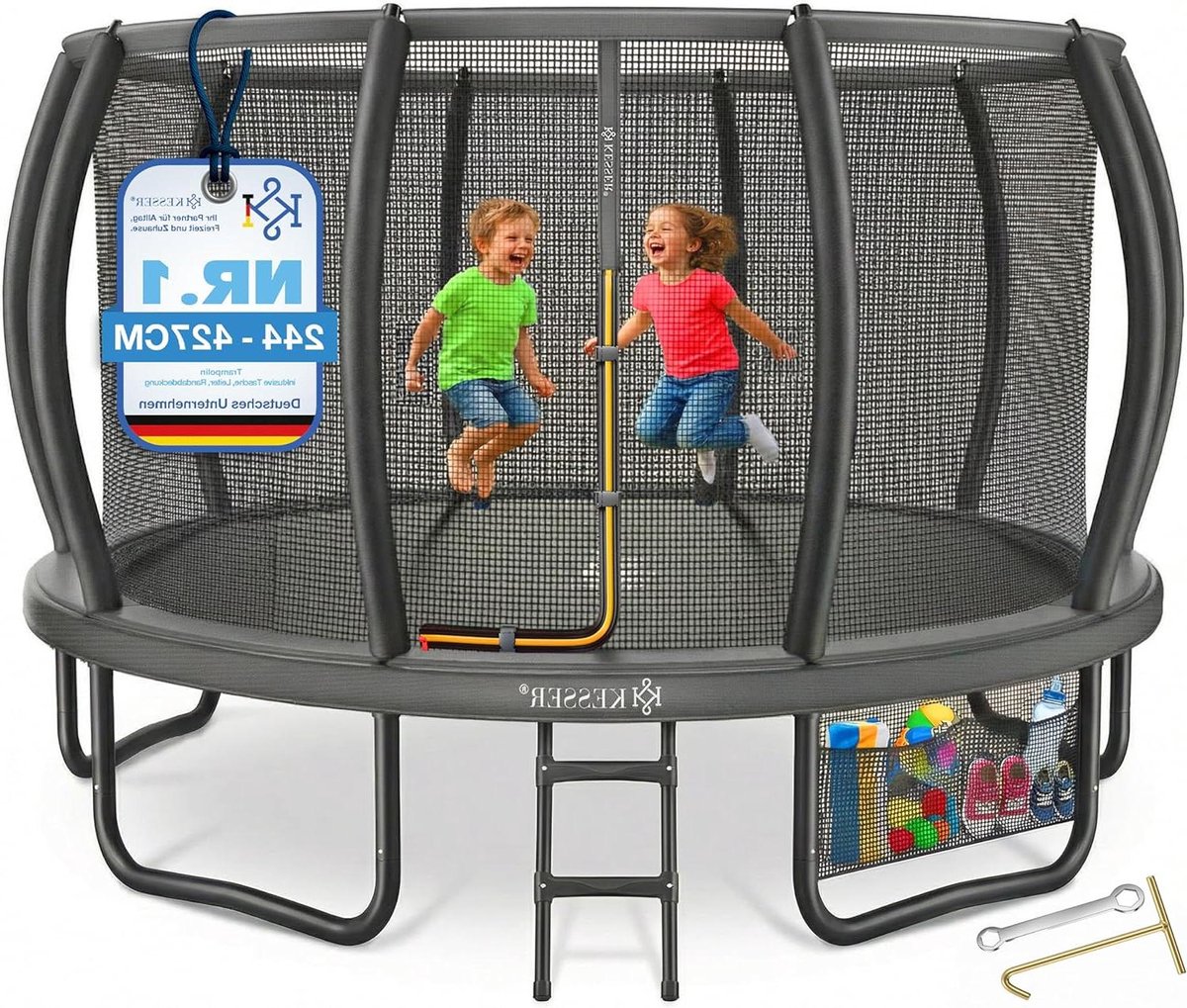 Trampoline met Veiligheidsnet - Tuin Trampoline - Buiten Spelen - Versterkt Stalen Frame - 244-427 cm - Antraciet