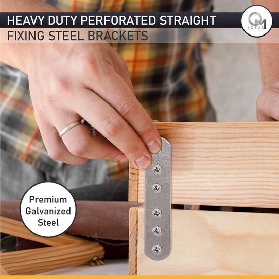 10 x Verbindingsplaat (90 x 25 x 2) Geperforeerde Platen Staal Platte Verbinding Plaathouder Houtverbinders Metalen Meubel Stoel Connector, Verzinkt — afbeelding 3
